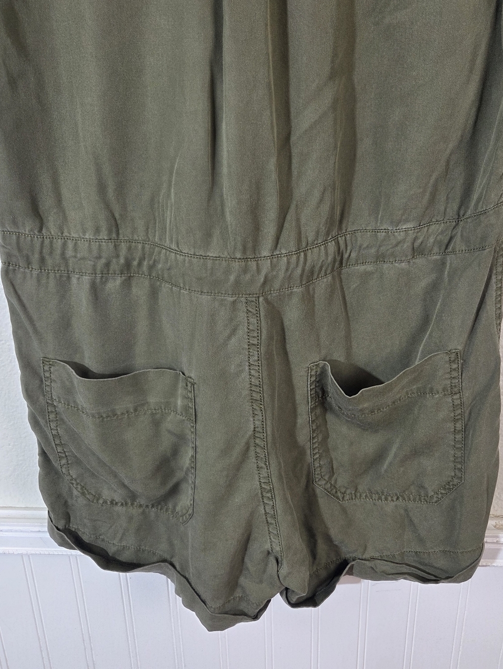 Pistola Olive Green Tencel Utility Romper Womens Small Button Front Drawstring - Picture 8 of 15